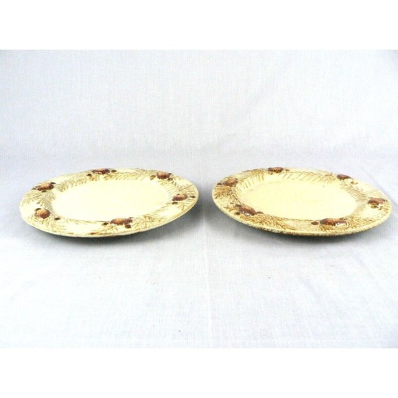 Bread Dessert Plate Country Pine Cone Design Lake Lodge Cabin Style 8" Set of 2 - Picture 11 of 12